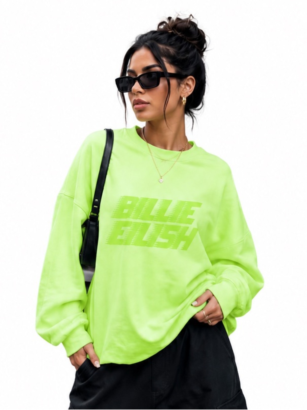 LN Divided SZ L Neon Lime Graphic Crewneck Sweatshirt/Bust 49”